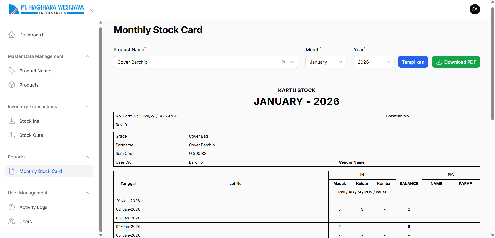 Monitoring Stock Sistem